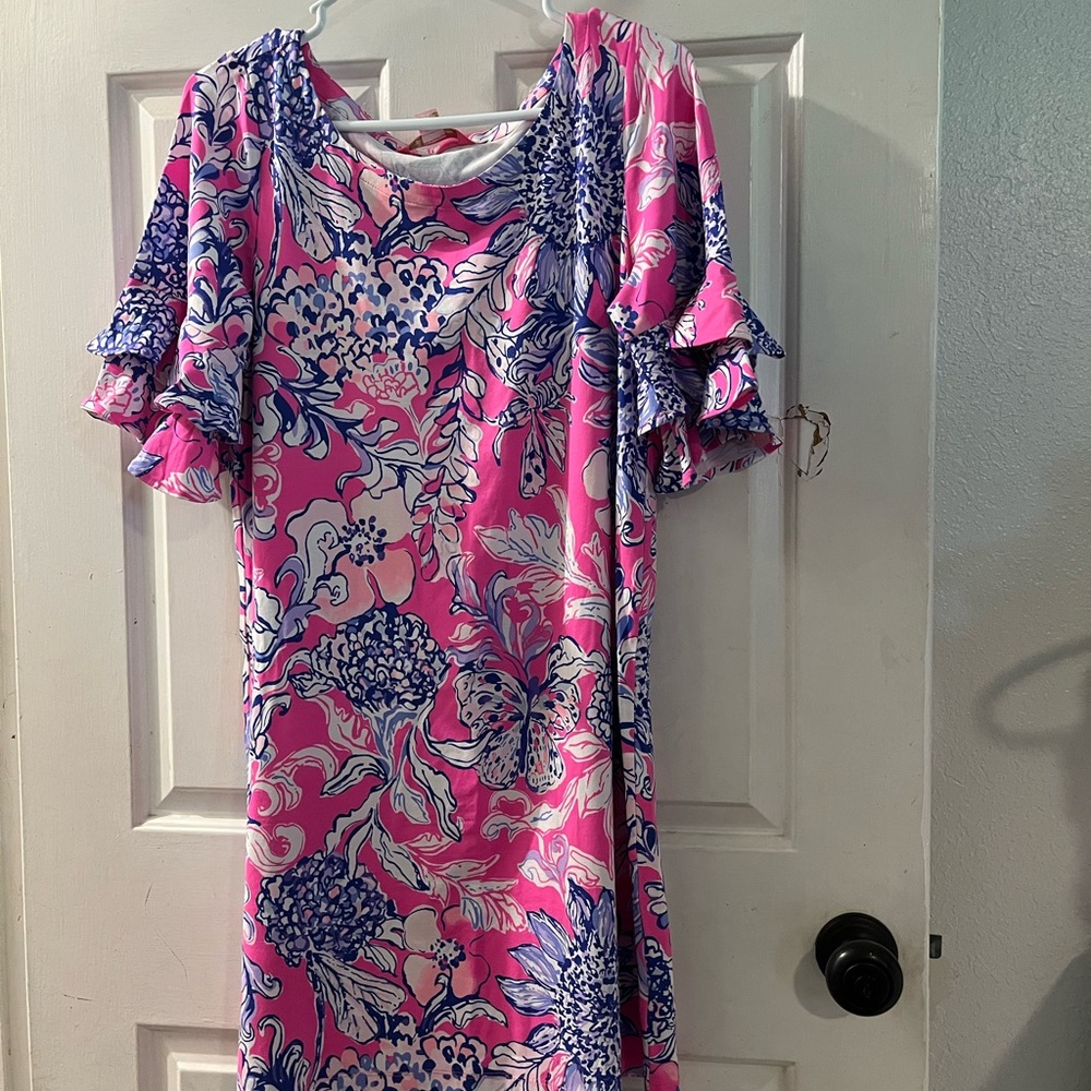 Lilly Pulitzer Pink and Blue Floral Midi Dress